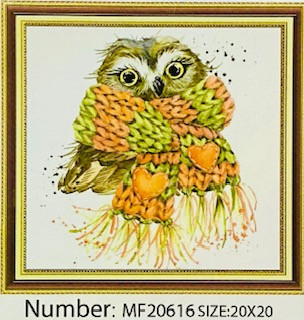 Алмазная мозаика на подрамнике /20х20см./, "Совушка в шарфе" арт.MF20616, 24-637