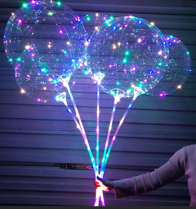 (Наб.2) Набор воздушный шар Бобо круглый с 50 LED светодиодами, (ручка,розетка,палочка,шарик)