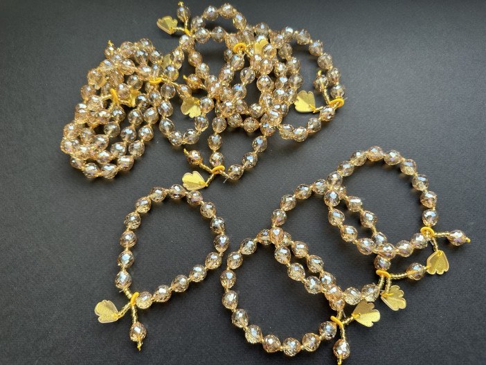 Браслет цвет: шампань, /бусина 0,9см., браслет 8,5см./, 31-421