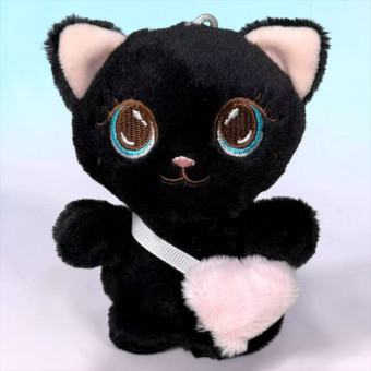 Мягкая игрушка «Кошка» черная, 12 см., в виде брелка, арт.33-303