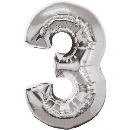 Шар фольга "Цифры" серебро №3/40см./, 15-9