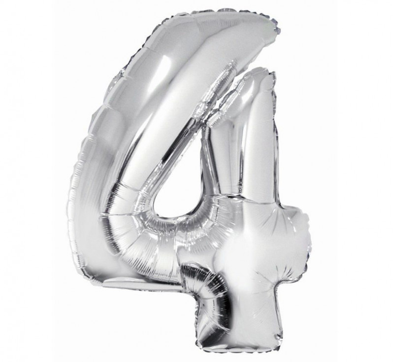 Шар фольга "Цифры" серебро №4/40см./, 15-9