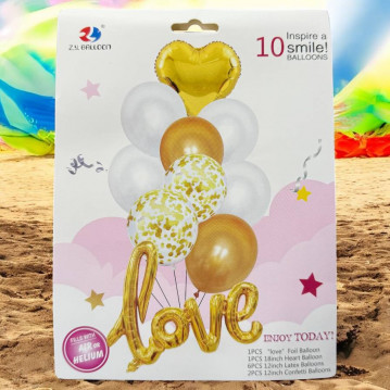 Набор шаров (10шт.) " LOVE ", золото, 24-797