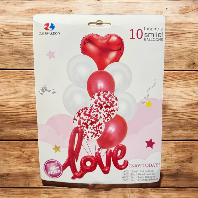 Набор шаров (10шт.) " LOVE ", красный, 24-798 Набор шаров (10шт.) " LOVE ", красный, 24-798