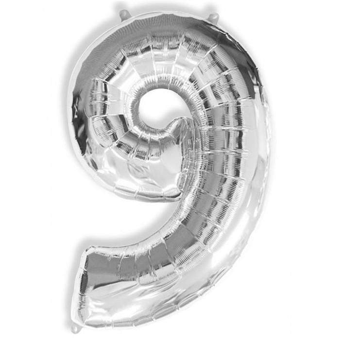 Шар фольга "Цифры" серебро №9/40см./, 15-9