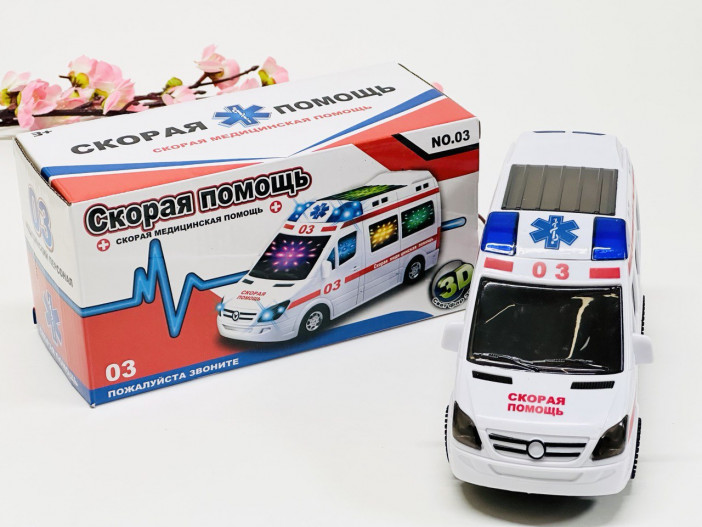 Машина "Скорая помощь ", свет.,+звук, двигается, 18-250