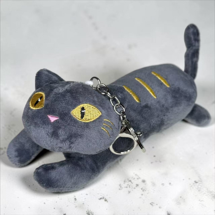Мягкая игрушка «Кошка» темно-серая, 15 см., в виде брелка, арт.33-298