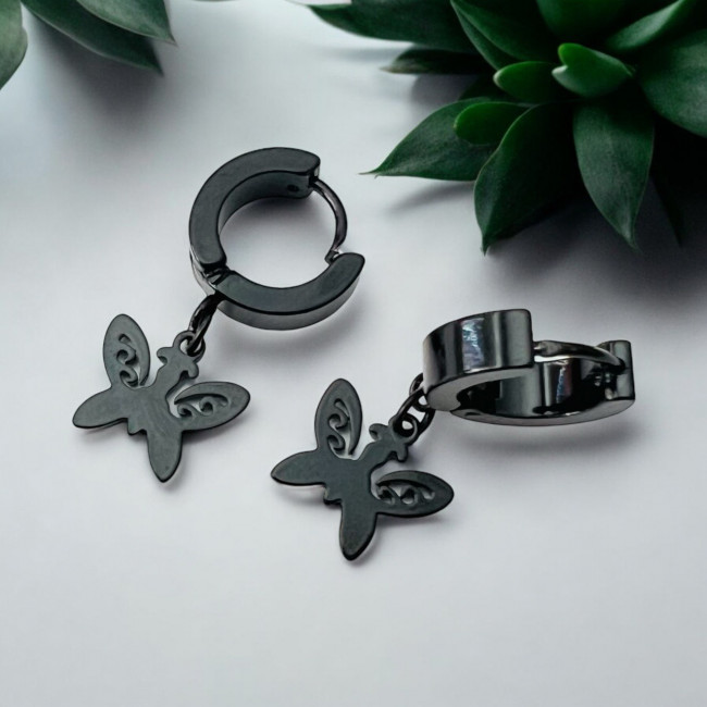 Серьги металл, цвет чёрный "Бабочка" (пара.) /3х1,3х0,4см./, 34-696