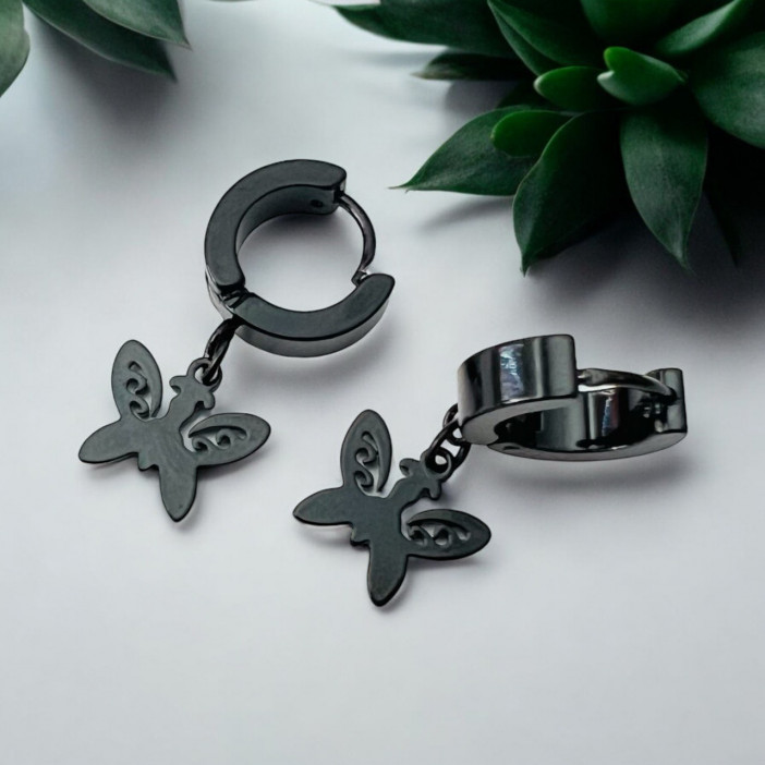 Серьги металл, цвет чёрный "Бабочка" (пара.) /3х1,3х0,4см./, 34-696