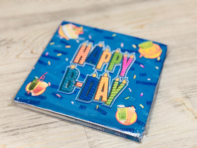 Салфетка, 3 слоя " Heppy Birthdey " голубая /33х33см../, (20шт.), 23-3