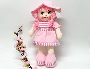 Мягкая игрушка "Кукла" 35см., в красном платье с полосками,  арт.34-241