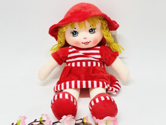Мягкая игрушка "Кукла" 35см., в красном платье с полосками,  арт.34-241