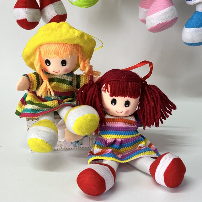 Мягкая игрушка "Кукла"  20см., розовое платье в полоску, арт.34-247