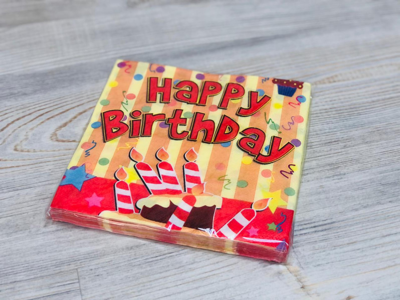 Салфетка, 3 слоя " Heppy Birthdey " свечи /33х33см./, (20шт.), 23-24