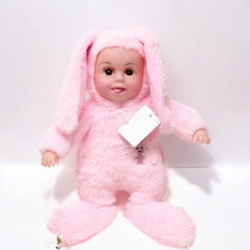 Мягкая игрушка «Пупс» в костюме зайчика, 37см., розовый, арт.31-301