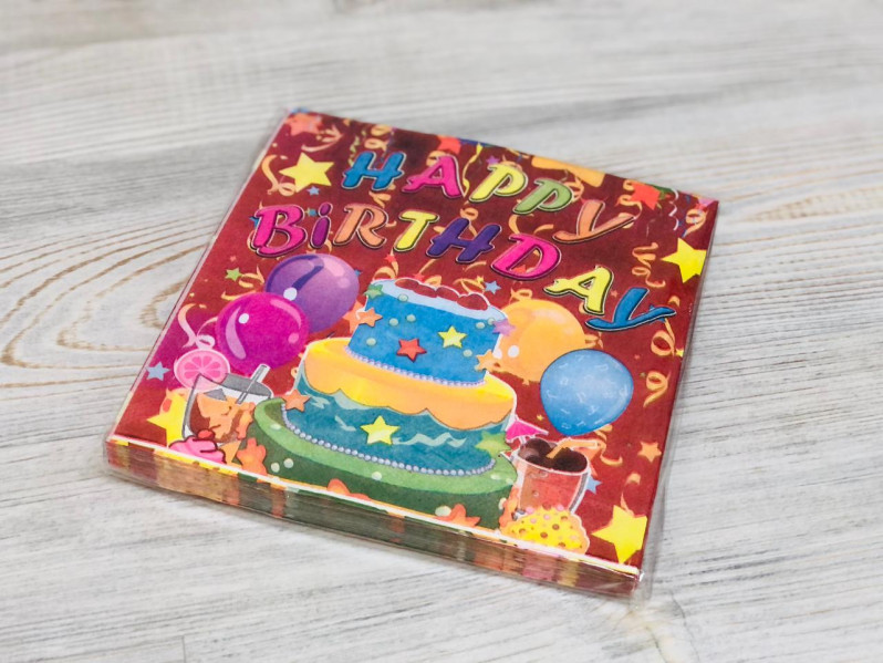 Салфетка 3 слоя " Heppy Birthdey " тортик /33х33см../, (20шт.), 23-21