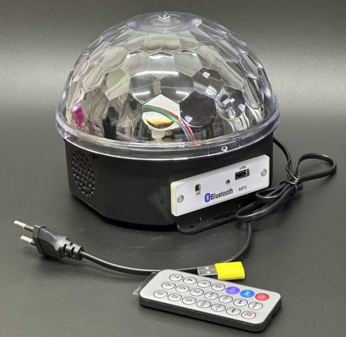 Диско шар световой /Блютуз,MP,USB,SD,пульт,ДУ, 2*3Вт,датчик звука/, 29-201