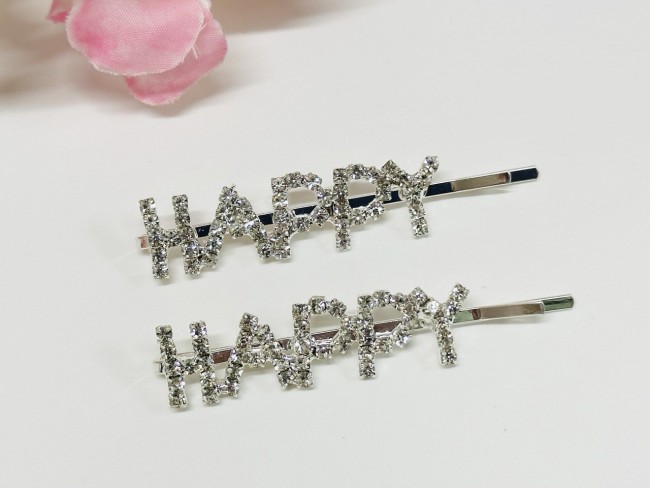Невидимка (2шт.) со стразами "HAPPY" /5,7х1,1см./
