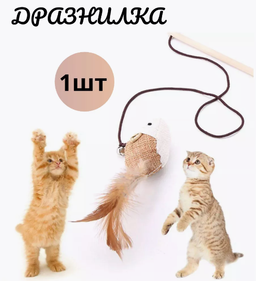 Дразнилка - удочка с мышкой, деревянная палочка /40х62см./, 23-192