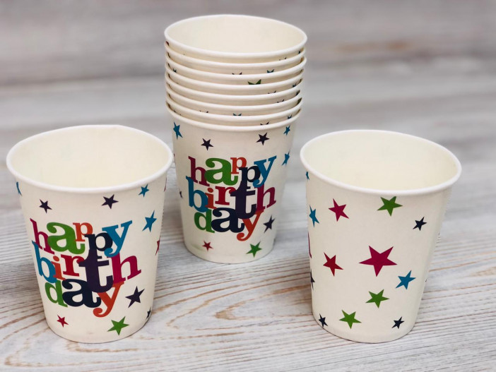 Стакан " Heppy Birthdey " звёзды (10шт.), 23-16