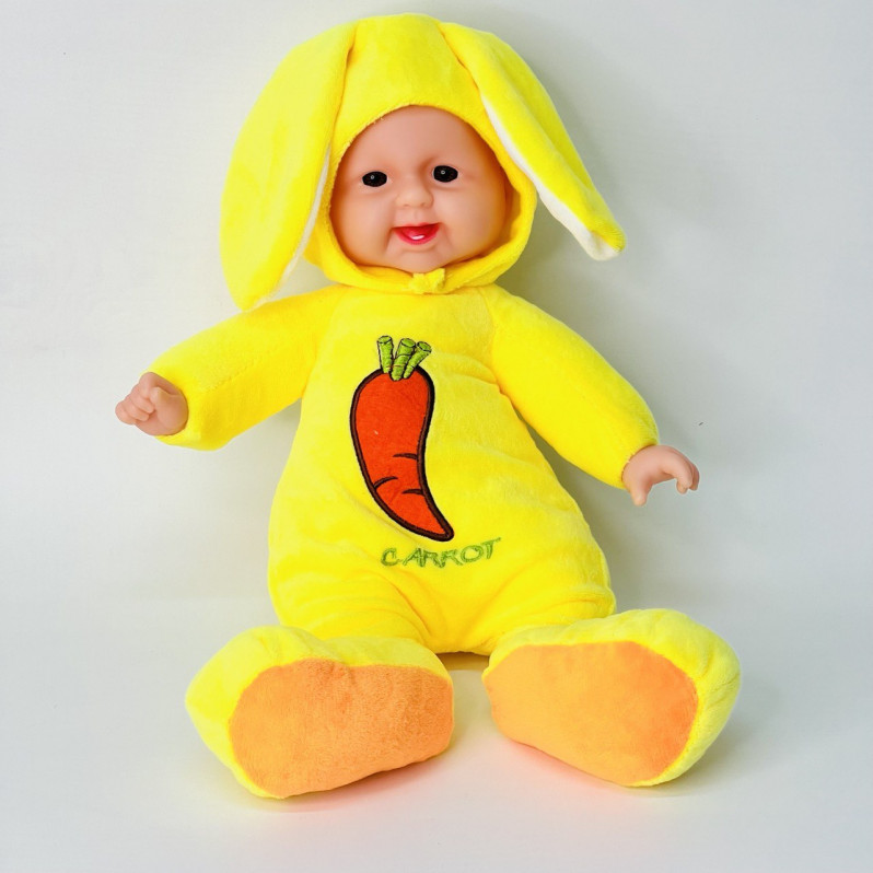 Мягкая игрушка «Пупс» в костюме зайчика, 39см., желтый, арт.34-221