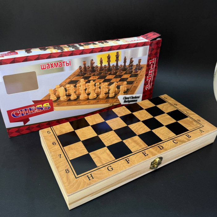Настольная игра 3в1 (нарды, шахматы, шашки) /поле:34х34см./, 37-422
