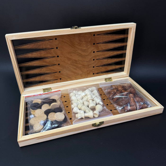 Настольная игра 3в1 (нарды, шахматы, шашки) /поле:34х34см./, 37-422