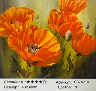 Алмазная мозаика на подрамнике /30х40см./, " Маки " арт.GB74210, 24-725