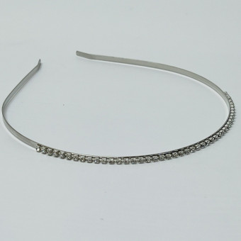 Ободок для волос металлический стальной с белыми стразами, 34-41