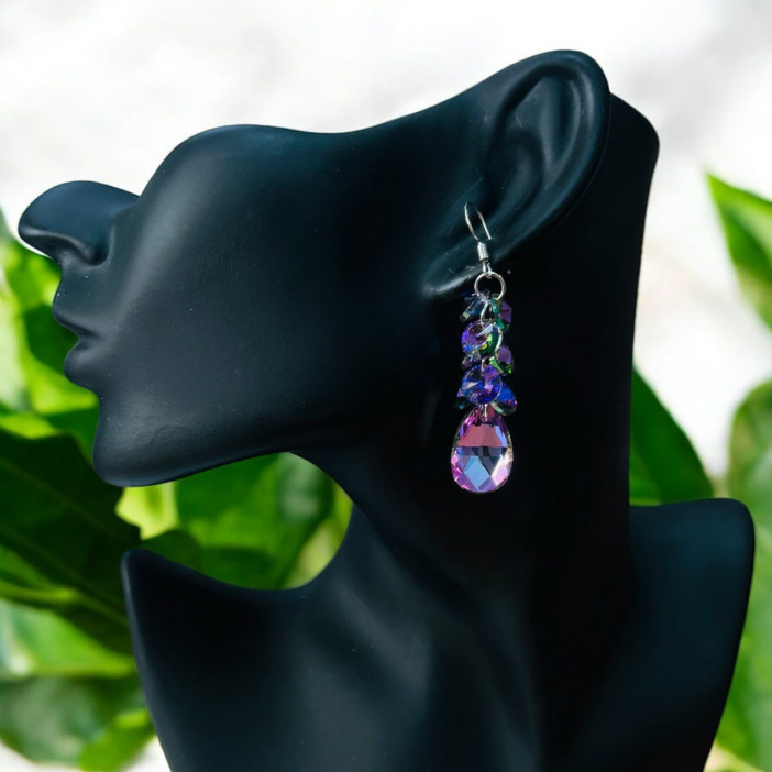 Серьги под серебро "Грань - гроздь" /6,5х1,8см./, №10725