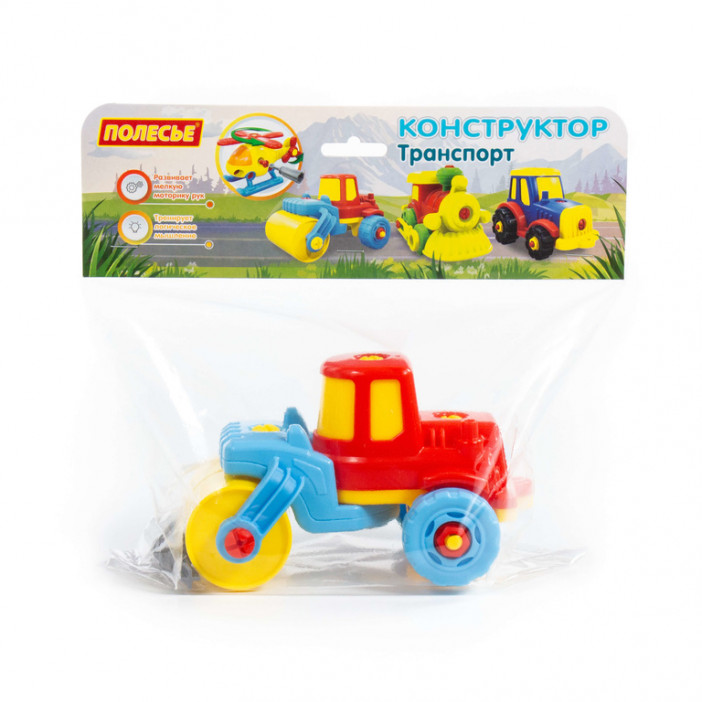 Конструктор-транспорт "Дорожный каток" (18 элементов) (в пакете), арт.77776