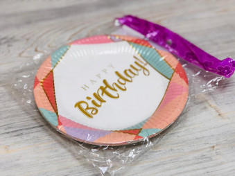 Тарелка " Heppy Birthdey " с зол.рисунком/18см./, (10шт.), 23-46