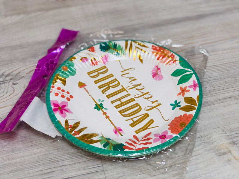 Тарелка " Heppy Birthdey "с зол.рисунком/18см./, (10шт.), 23-44
