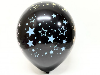 Шар воздушный круговая печать (12"/30см), "Звёзды" чёрный (уп-25шт), 37-574