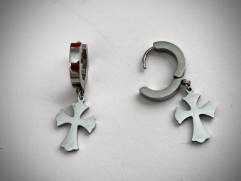 Серги металл, цвет серебро "Крест" (пара) /3,2х1,3х1,1см./, 31-487