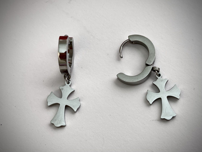 Серги металл, цвет серебро "Крест" (пара) /3,2х1,3х1,1см./, 31-487