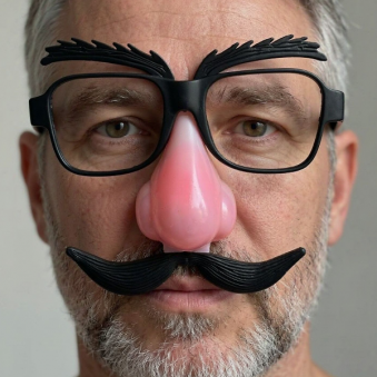 Очки-приколы с бровями, с усами (нос светится) (30-14)
