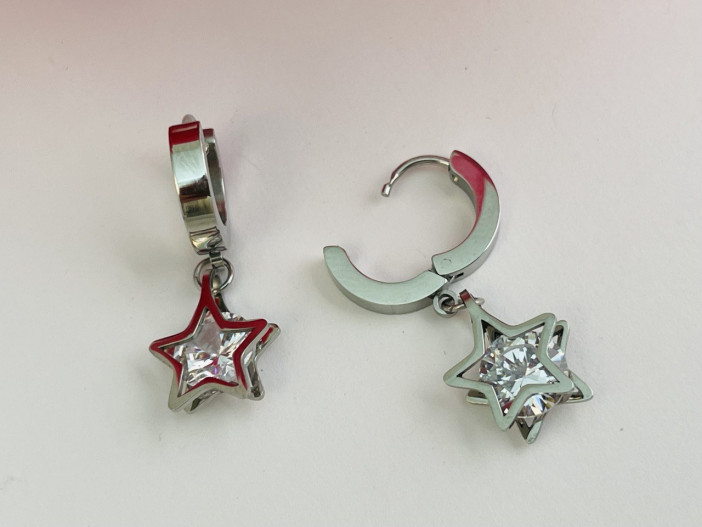 Серги металл, цвет серебро "Звезда" (пара) /3,2х1,3х1,1см./, 31-492