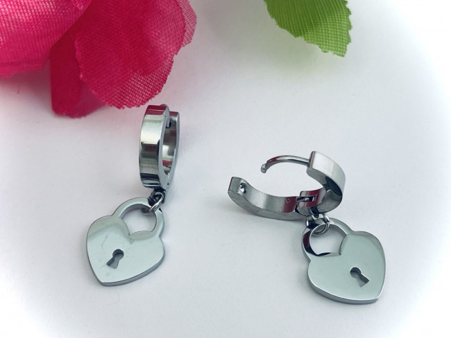 Серги металл, цвет серебро "Сердце замок" (пара) /3,1х1,3х1,2см./, 31-488