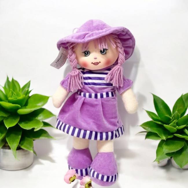 Мягкая игрушка "Кукла" 35см., в розовом  платье с полосками,  арт.34-241