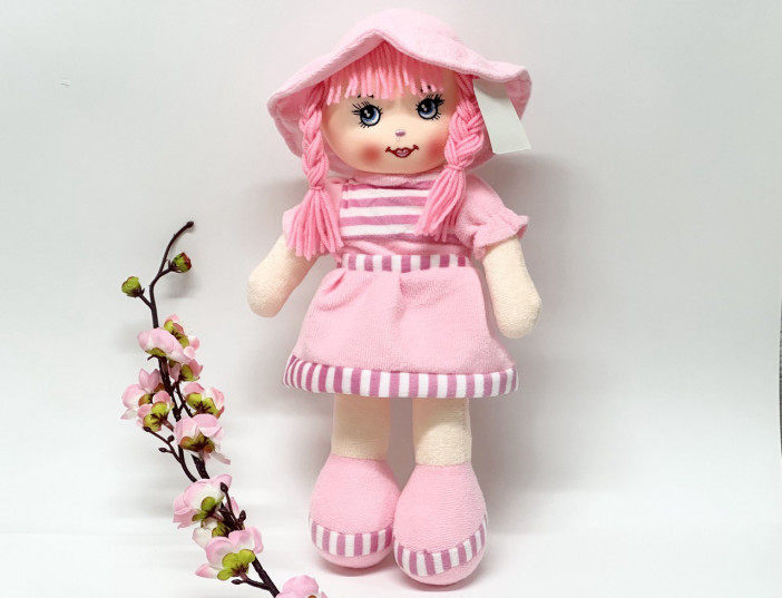 Мягкая игрушка "Кукла"  35см., в фиолетовом платье с полосками,  арт.34-241