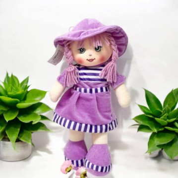 Мягкая игрушка "Кукла"  35см., в фиолетовом платье с полосками,  арт.34-241