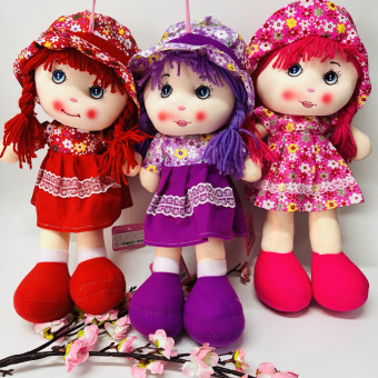  Мягкая игрушка "Кукла"  40см., красное платье в цветок, арт.34-234