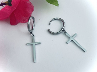 Серги металл, цвет серебро "Крест" (пара) /4,6х1,3см./, 31-482