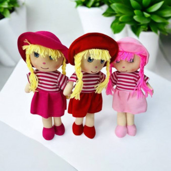 Мягкая игрушка "Кукла" 30см., розовое платье в полоску, арт.34-232