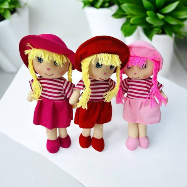 Мягкая игрушка "Кукла"  30см., розовое платье в полоску, арт.34-232