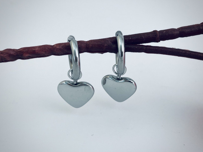 Серги металл, цвет серебро "Сердце forever love" (пара) /3,4х1,8х1,6см./, 31-504