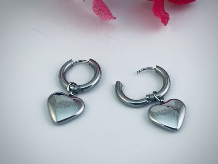 Серги металл, цвет серебро "Сердце forever love" (пара) /3,4х1,8х1,6см./, 31-504