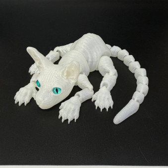 Игрушка подвижная Кот Сфинкс 3D белый светится в темноте с голубыми глазами /30х20х5см./, 36-501