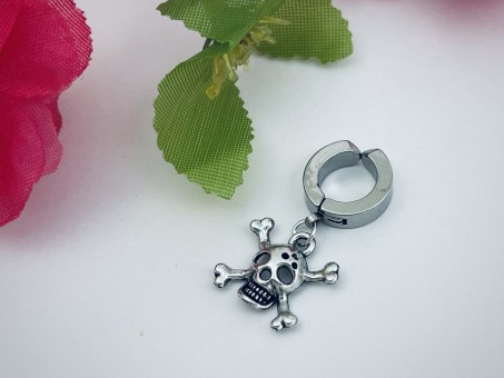 Серьга металл, цвет серебро "Череп" (1шт.) /3,4х1,4х1,6см./, 31-553